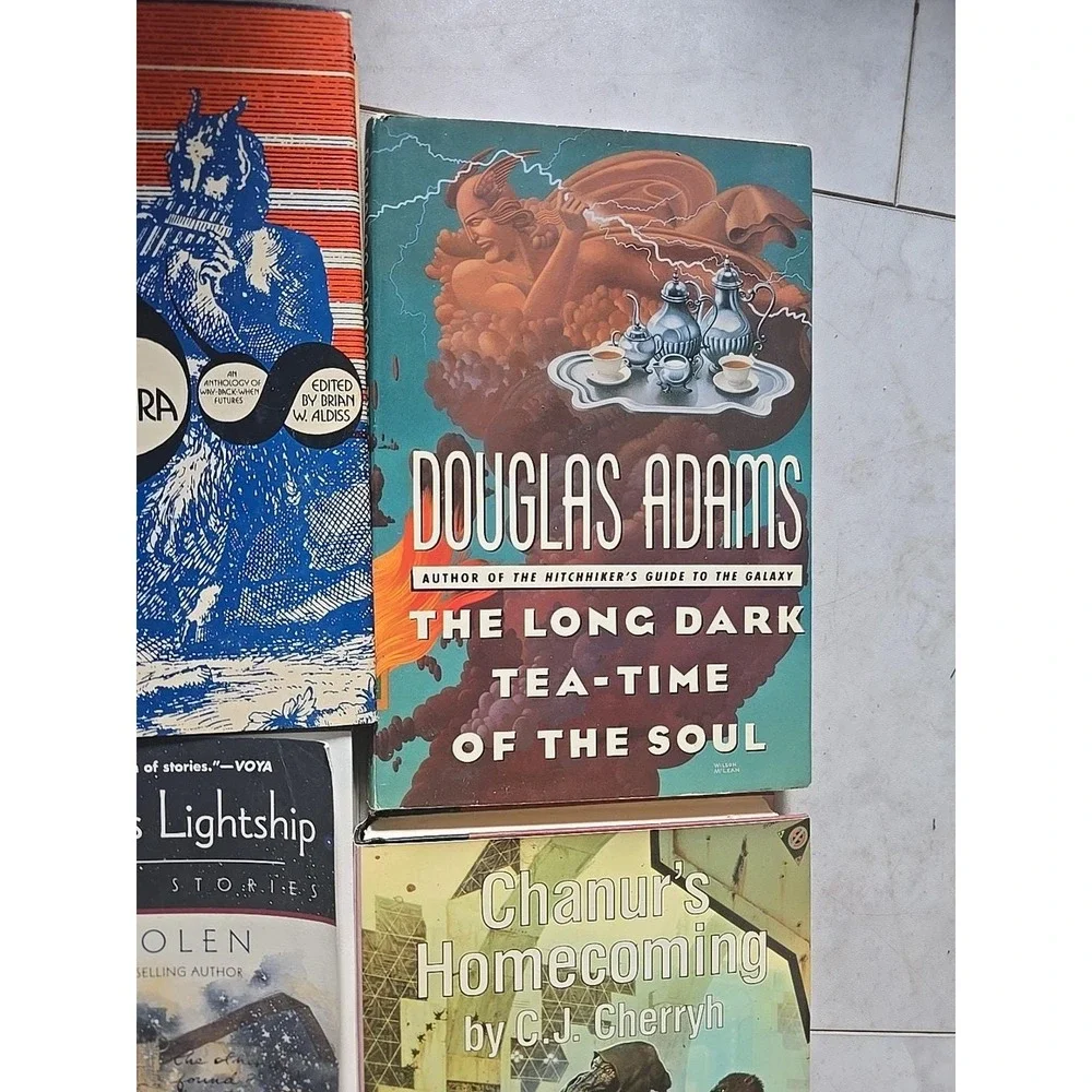 Lot of 4 Vintage Brian W. Aldiss, Douglas Adams, Jane Yolen & C.J. Cherryh Books